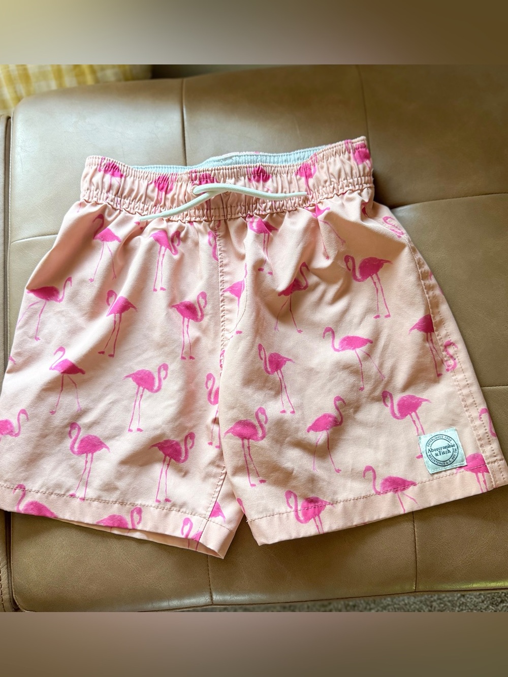 Abercrombie Kids Boys Flamingo Print Pink Swim Shorts w/built in shorts 7/8